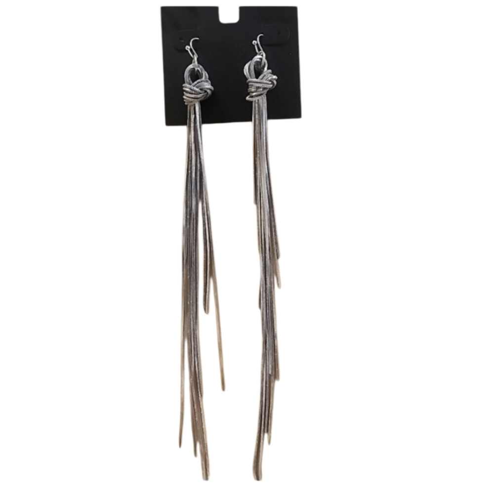 Thalia Sodi long silver tone knot earrings  *NEW*